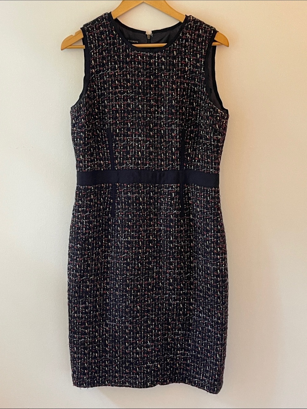 Talbots Wool Blend Tweed Sheath Dress Size 10 Black Multicolor Career